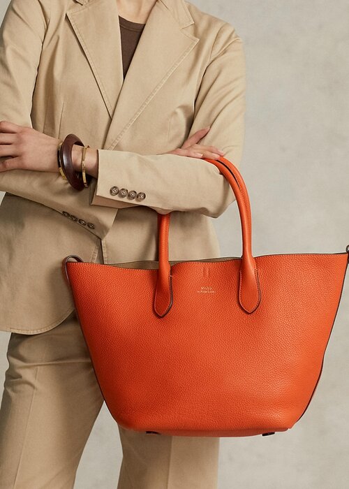 Sunset Orange Women’s Ralph Lauren Reversible Leather Medium Bellport Tote Bags Sunset Orange Women’s Ralph Lauren Reversible Leather Medium Bellport Tote Bags
