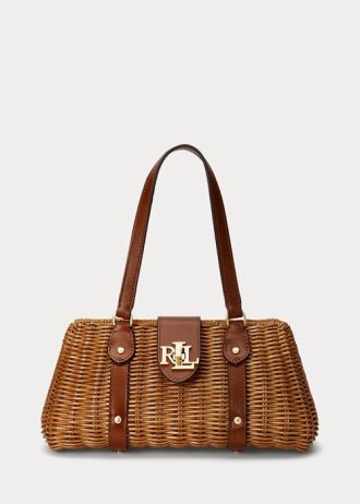 Walnut/Lauren Tan Women’s Ralph Lauren Rattan Medium Lilly Satchel Bags