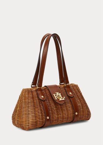 Walnut/Lauren Tan Women’s Ralph Lauren Rattan Medium Lilly Satchel Bags