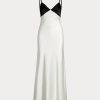 White / Black Women’s Ralph Lauren Contrast Satin Sleeveless Gown Dress
