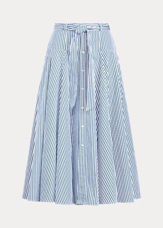 White / Blue Women’s Ralph Lauren Striped Cotton A-Line Skirts