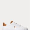 White / Brown Men’s Ralph Lauren Heritage Court II Leather Sneakers