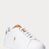 White / Brown Men’s Ralph Lauren Heritage Court II Leather Sneakers