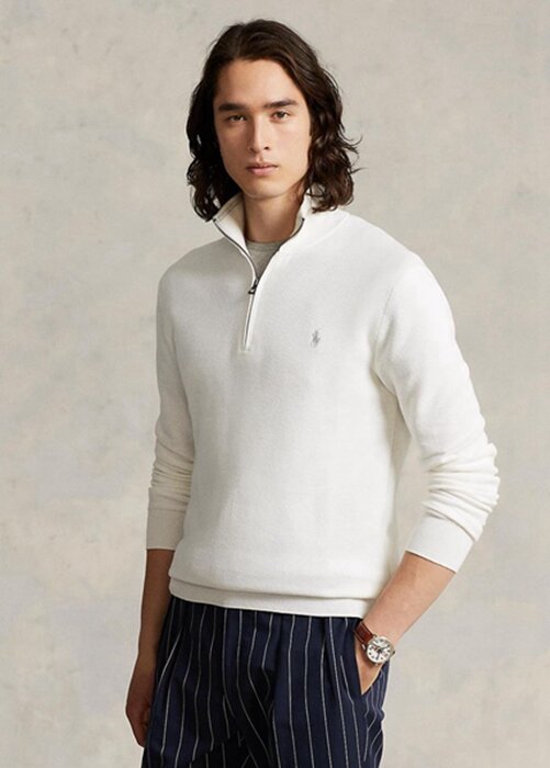 White Men’s Ralph Lauren Mesh-knit Cotton Quarter-zip Jumper Sweaters White Men’s Ralph Lauren Mesh-knit Cotton Quarter-zip Jumper Sweaters