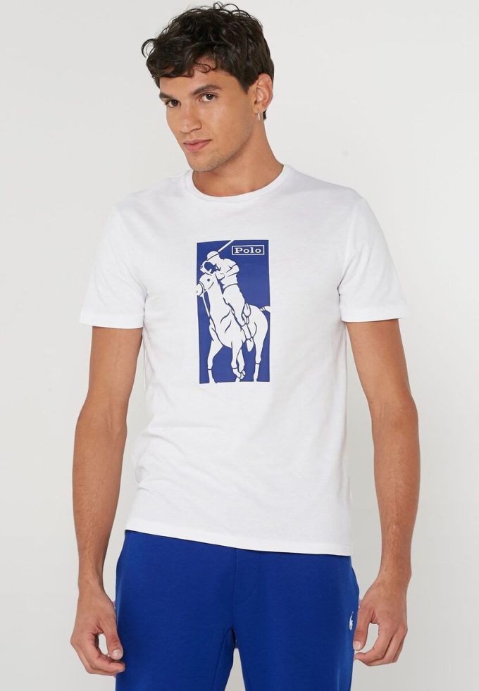 White Men’s Ralph Lauren Printed Crew Neck T Shirts