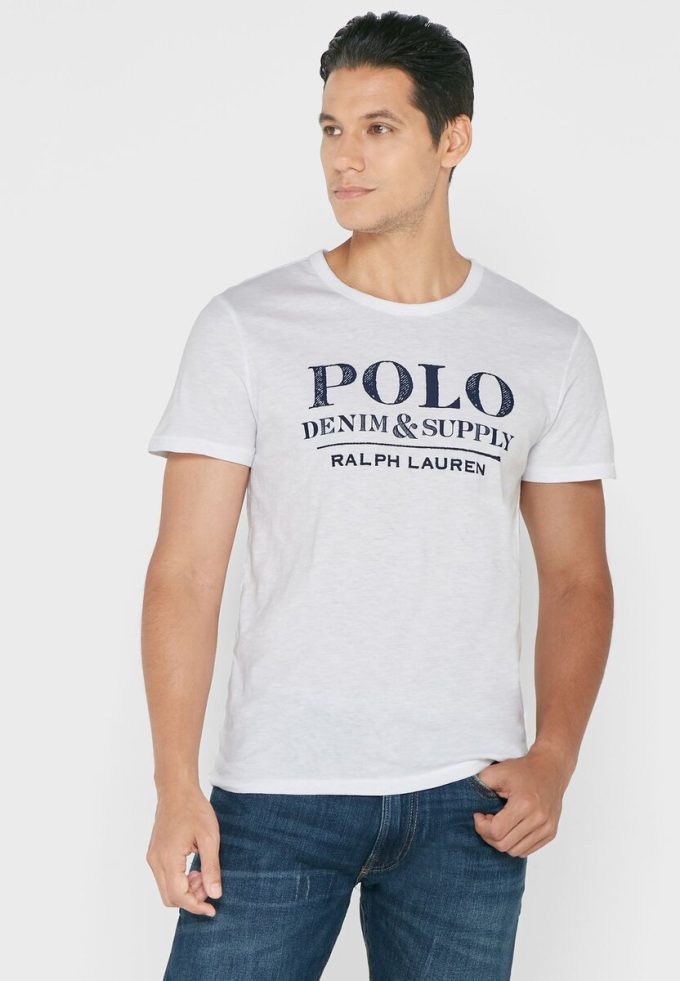 White Men’s Ralph Lauren Slogan Crew Neck T Shirts White Men’s Ralph Lauren Slogan Crew Neck T Shirts
