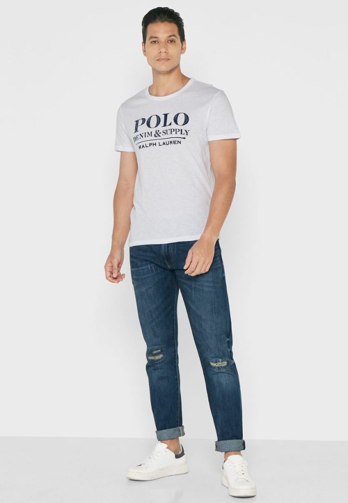 White Men’s Ralph Lauren Slogan Crew Neck T Shirts White Men’s Ralph Lauren Slogan Crew Neck T Shirts