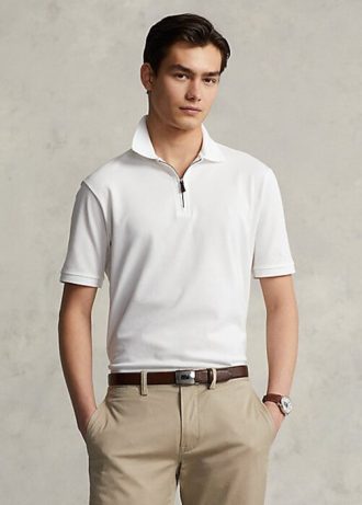 White Men’s Ralph Lauren Stretch Mesh Zip Polo Shirts