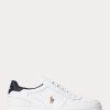 White / Navy Men’s Ralph Lauren Court Leather Low-Top Sneakers