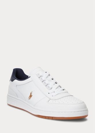 White / Navy Men’s Ralph Lauren Court Leather Low-Top Sneakers