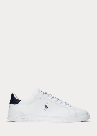 White / Navy Men’s Ralph Lauren Heritage Court II Leather Sneakers