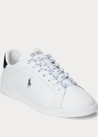 White / Navy Men’s Ralph Lauren Heritage Court II Leather Sneakers