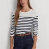 White / Navy Women’s Ralph Lauren Striped Cotton Long-Sleeve T Shirts White / Navy Women’s Ralph Lauren Striped Cotton Long-Sleeve T Shirts