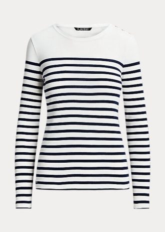 White / Navy Women’s Ralph Lauren Striped Cotton Long-Sleeve T Shirts