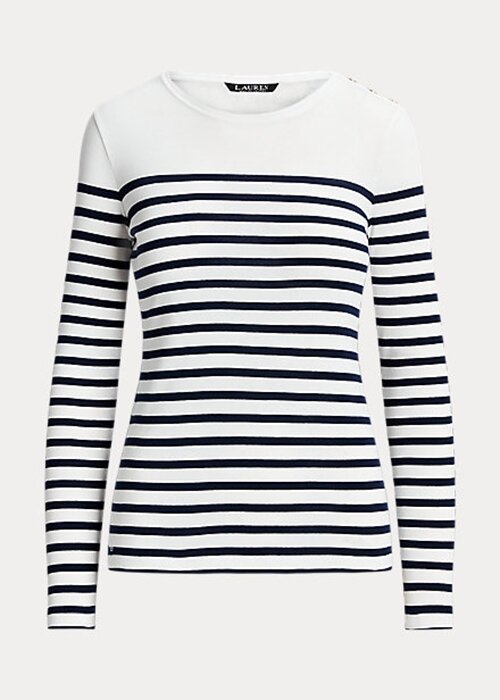 White / Navy Women’s Ralph Lauren Striped Cotton Long-Sleeve T Shirts White / Navy Women’s Ralph Lauren Striped Cotton Long-Sleeve T Shirts