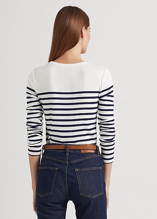 White / Navy Women’s Ralph Lauren Striped Cotton Long-Sleeve T Shirts White / Navy Women’s Ralph Lauren Striped Cotton Long-Sleeve T Shirts