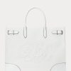 White/White Women’s Ralph Lauren Eyelet Canvas Large Devyn Tote Bags