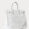 White/White Women’s Ralph Lauren Eyelet Canvas Large Devyn Tote Bags
