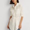 White Women’s Ralph Lauren Belted Linen Shirts White Women’s Ralph Lauren Belted Linen Shirts