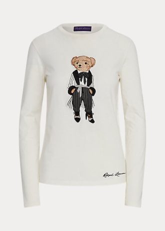 White Women’s Ralph Lauren Cinema Polo Bear Cotton Long-Sleeve T Shirts