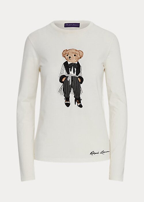White Women’s Ralph Lauren Cinema Polo Bear Cotton Long-Sleeve T Shirts White Women’s Ralph Lauren Cinema Polo Bear Cotton Long-Sleeve T Shirts