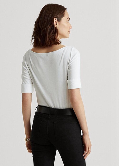 White Women’s Ralph Lauren Cotton Boatneck Tops White Women’s Ralph Lauren Cotton Boatneck Tops