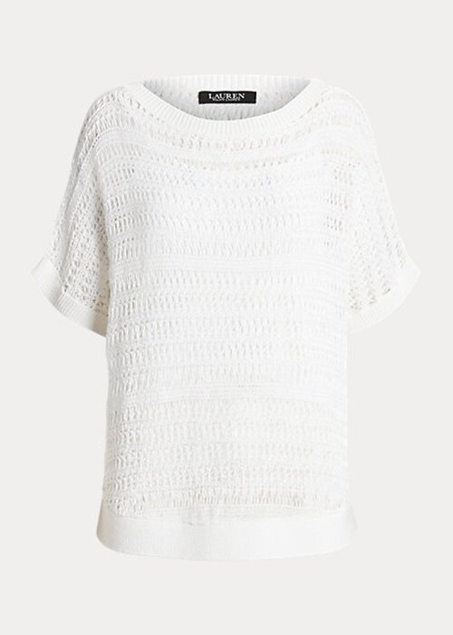 White Women’s Ralph Lauren Cotton Mesh Short-Sleeve Sweaters White Women’s Ralph Lauren Cotton Mesh Short-Sleeve Sweaters
