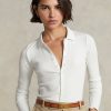 White Women’s Ralph Lauren Cropped Ribbed Button-Front Polo Shirts White Women’s Ralph Lauren Cropped Ribbed Button-Front Polo Shirts