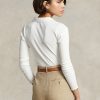 White Women’s Ralph Lauren Cropped Ribbed Button-Front Polo Shirts White Women’s Ralph Lauren Cropped Ribbed Button-Front Polo Shirts