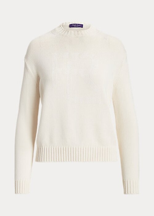 White Women’s Ralph Lauren Embellished RL Cotton-Blend Sweaters White Women’s Ralph Lauren Embellished RL Cotton-Blend Sweaters