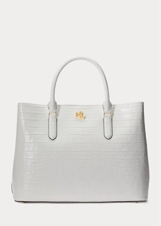 White Women’s Ralph Lauren Embossed Leather Large Marcy Satchel Bags