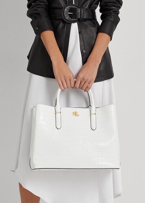 White Women’s Ralph Lauren Embossed Leather Large Marcy Satchel Bags White Women’s Ralph Lauren Embossed Leather Large Marcy Satchel Bags
