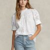 White Women’s Ralph Lauren Eyelet-Embroidered Cotton Tops