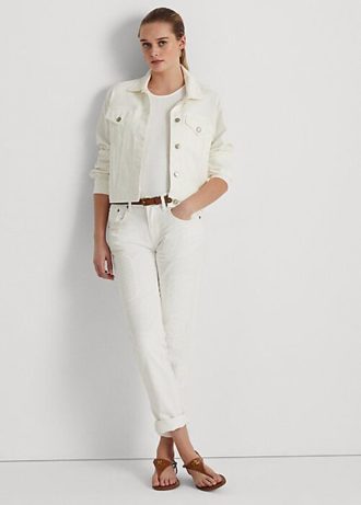 White Women’s Ralph Lauren Eyelet-Patchwork Relaxed Tapered Jeans