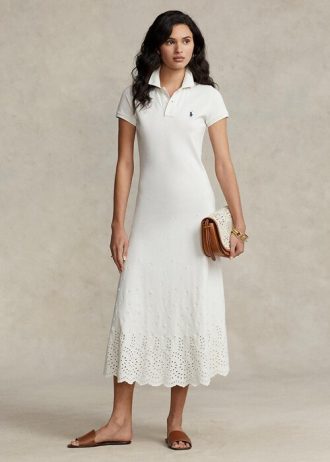 White Women’s Ralph Lauren Eyelet Stretch Cotton Mesh Dress