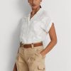 White Women’s Ralph Lauren Eyelet Voile Short-sleeve Blouse Tops White Women’s Ralph Lauren Eyelet Voile Short-sleeve Blouse Tops