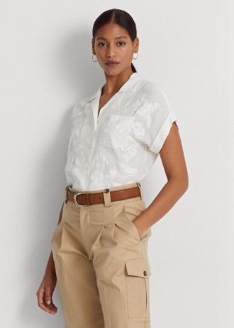 White Women’s Ralph Lauren Eyelet Voile Short-sleeve Blouse  Tops