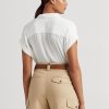 White Women’s Ralph Lauren Eyelet Voile Short-sleeve Blouse Tops White Women’s Ralph Lauren Eyelet Voile Short-sleeve Blouse Tops