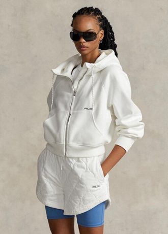 White Women’s Ralph Lauren Fleece Full-zip Dolman-sleeve  Hoodie