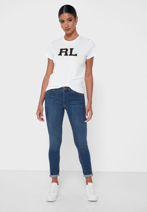 White Women’s Ralph Lauren Graphic Crew Neck T Shirts White Women’s Ralph Lauren Graphic Crew Neck T Shirts