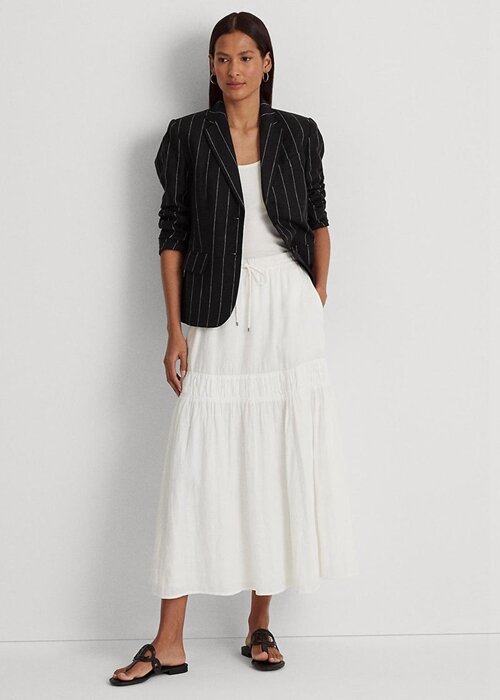 White Women’s Ralph Lauren Linen Tiered Maxiskirt Skirts White Women’s Ralph Lauren Linen Tiered Maxiskirt Skirts