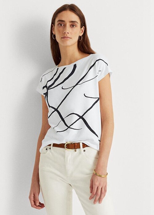 White Women’s Ralph Lauren Logo-print Cotton-blend Tops White Women’s Ralph Lauren Logo-print Cotton-blend Tops