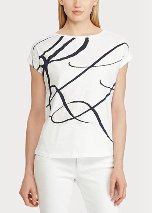 White Women’s Ralph Lauren Logo-print Cotton-blend Tops White Women’s Ralph Lauren Logo-print Cotton-blend Tops