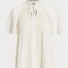 White Women’s Ralph Lauren Pleated Georgette   Tops