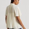 White Women’s Ralph Lauren Pleated Georgette   Tops
