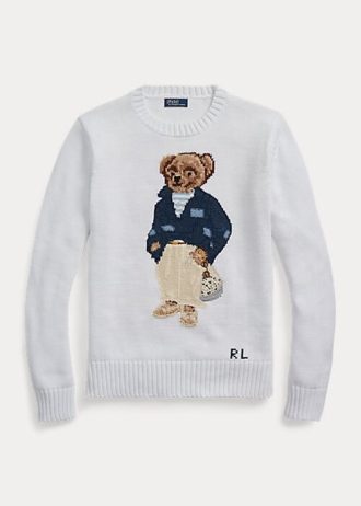 White Women’s Ralph Lauren Polo Bear Cotton-Blend Sweaters