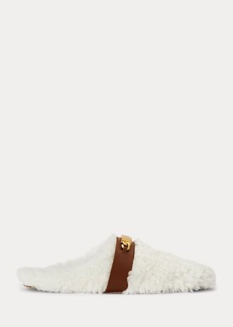 White Women’s Ralph Lauren Polo ID Shearling Flat Shoes