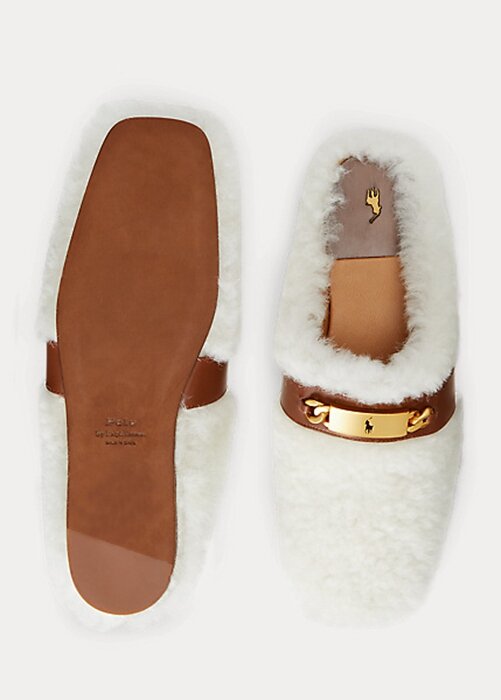 White Women’s Ralph Lauren Polo ID Shearling Flat Shoes White Women’s Ralph Lauren Polo ID Shearling Flat Shoes