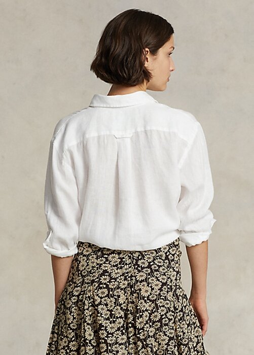 White Women’s Ralph Lauren Relaxed Fit Linen Shirts White Women’s Ralph Lauren Relaxed Fit Linen Shirts