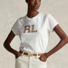 White Women’s Ralph Lauren Rl-suede-applique Jersey   T Shirts